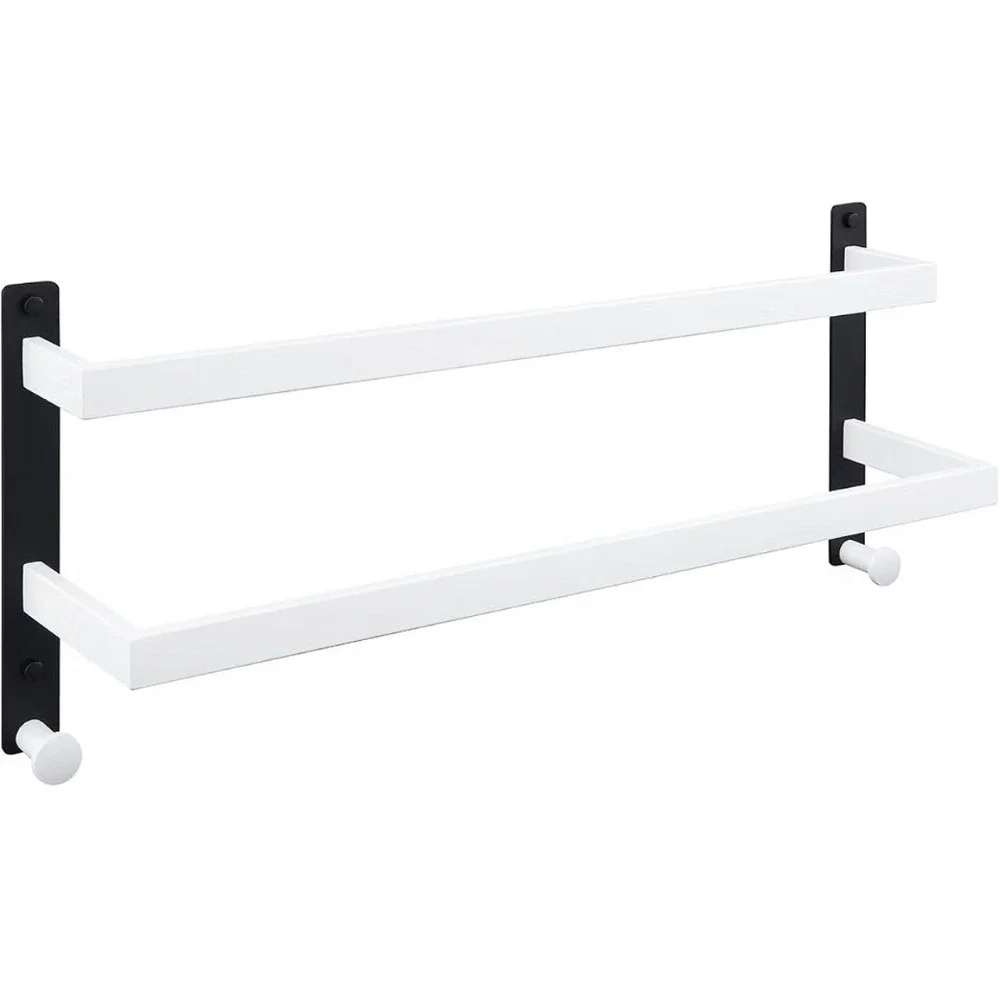 Chuinikoo Wall Mounted Towel Rack 2 Tier Bathroom Shelf with Hooks Black White